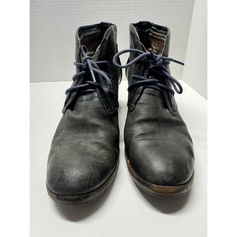 A.S.98 Black Leather Lace Up Ankle Boots Cognac Brown Block Heel 8